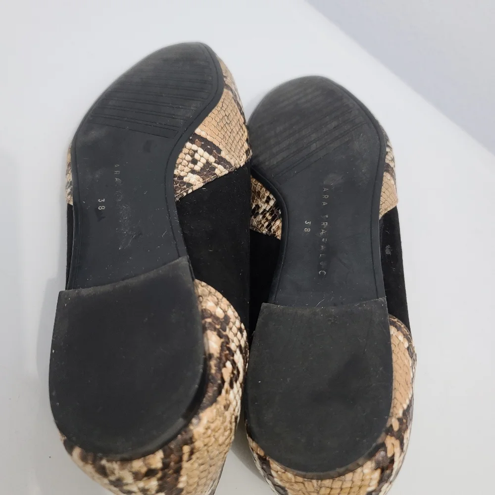 Zara Trafaluc Snakeskin Faux Suede Bow Flats - Picture 10 of 11